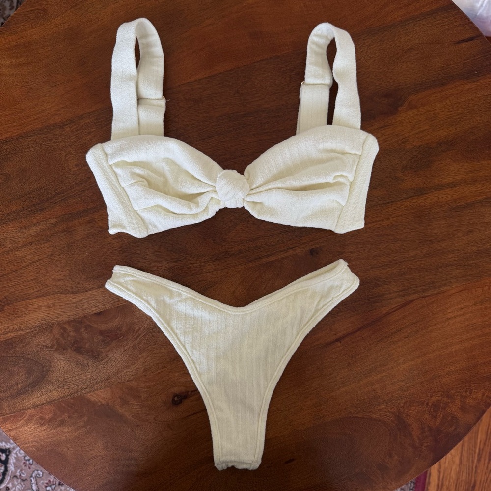 Montce Cream Textured Knot Bikini Set Small